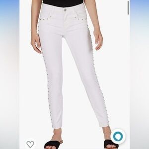 Numero Women's Mid Rise Silver Studded White Skinny Jeans size 25 Edgy